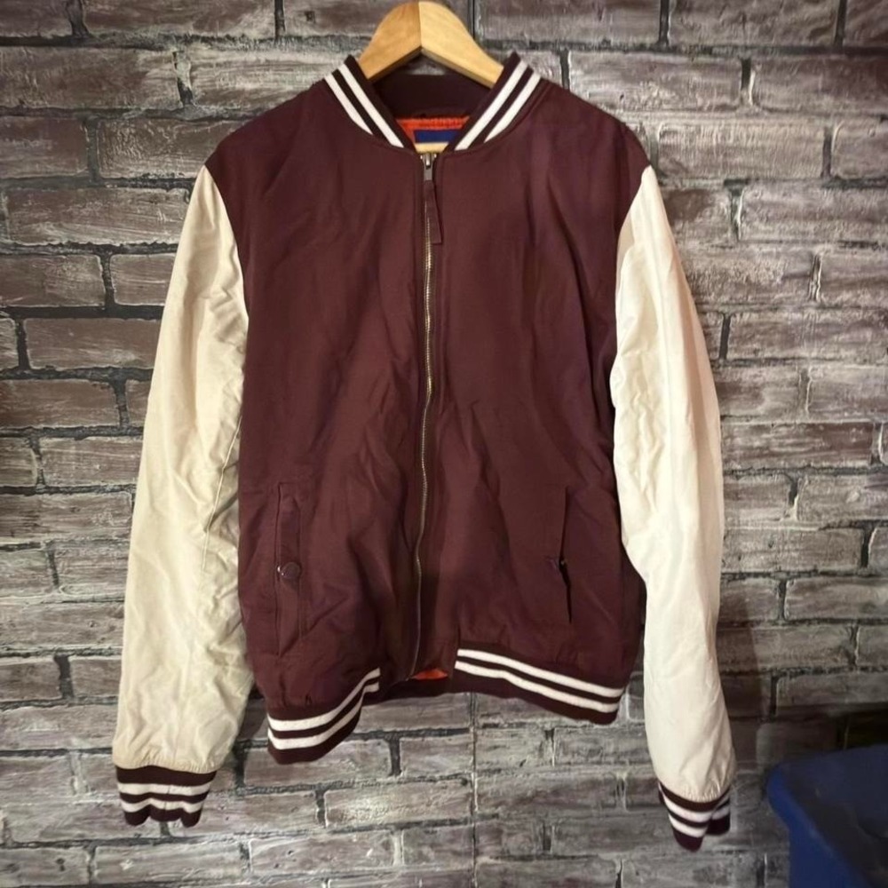 Aeropostale - Varsity Bomber Jacket - Women - L - Maroon Cream Preppy